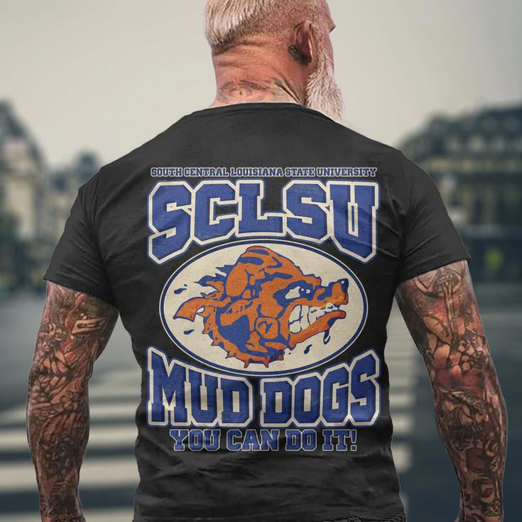 Vintage Sclsu Mud Dogs Classic Football Tshirt Men's Crewneck Short Sleeve Back Print T-shirt Gifts for Old Men