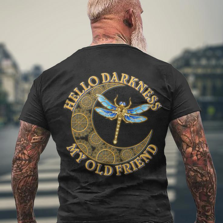 Vintage Steampunk Dragonfly Moon Hello Darkness My Old Friend Men's Crewneck Short Sleeve Back Print T-shirt Gifts for Old Men