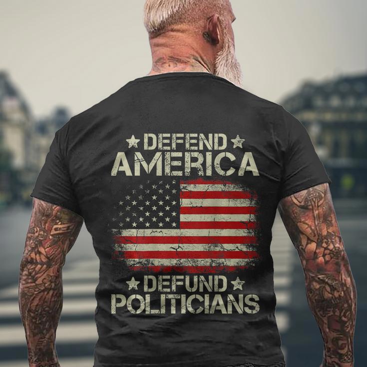 Vintage Usa Flag Defend America Defund Politicians Men's Crewneck Short Sleeve Back Print T-shirt Gifts for Old Men