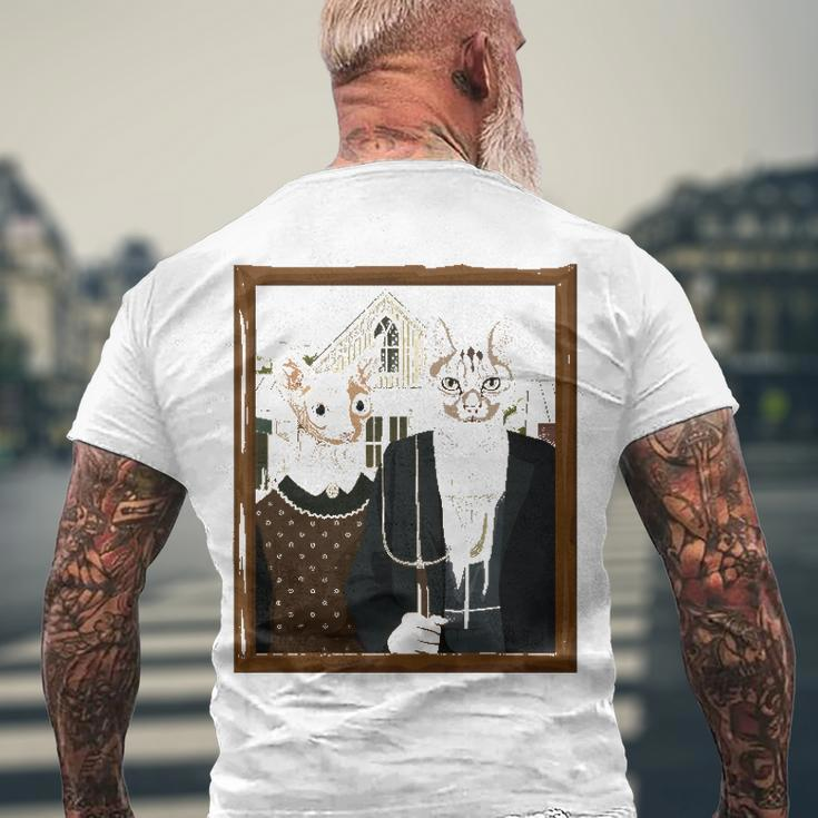 American Gothic Cat Parody Ameowican Gothic Graphic Men's Back Print T-shirt Gifts for Old Men