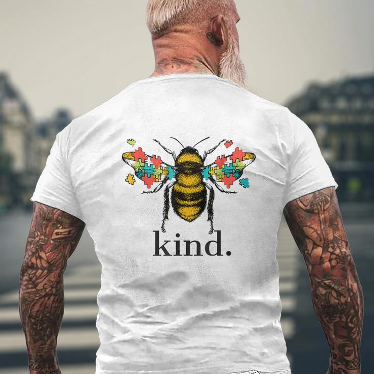 Autism Awareness Bee Kind Puzzle Pieces Tshirt Men's Crewneck Short Sleeve Back Print T-shirt Gifts for Old Men