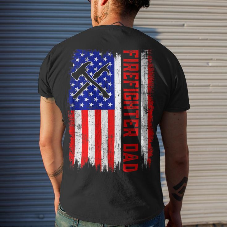 Firefighter Retro American Flag Firefighter Dad Jobs Fathers Day Men's Crewneck Short Sleeve Back Print T-shirt