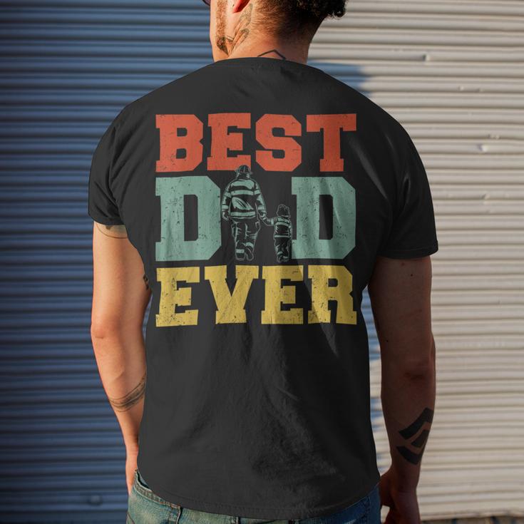 Firefighter Retro Best Dad Ever Firefighter Daddy Happy Fathers Day V2 Men's Crewneck Short Sleeve Back Print T-shirt