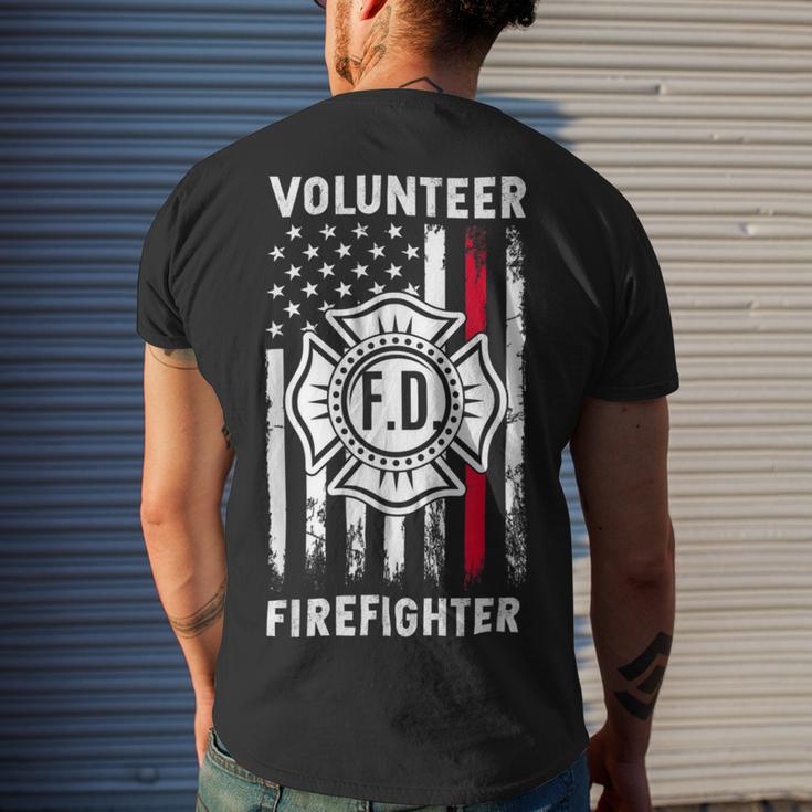 Firefighter Red Line Flag Fireman Wife Mom Volunteer Firefighter V2 Men's Crewneck Short Sleeve Back Print T-shirt