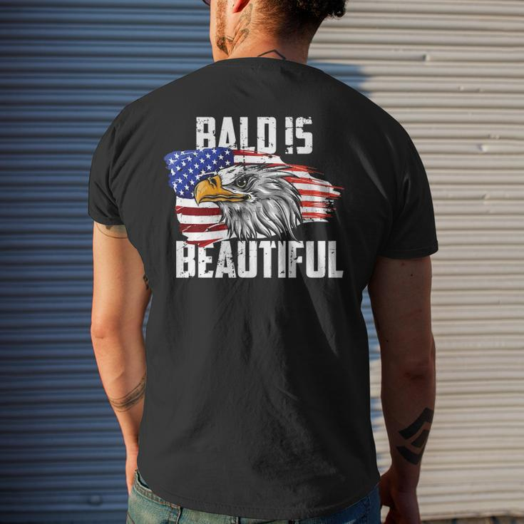 Mens Bald Is Beautiful July 4Th Eagle Patriotic American Vintage Men's Back Print T-shirt Gifts for Him