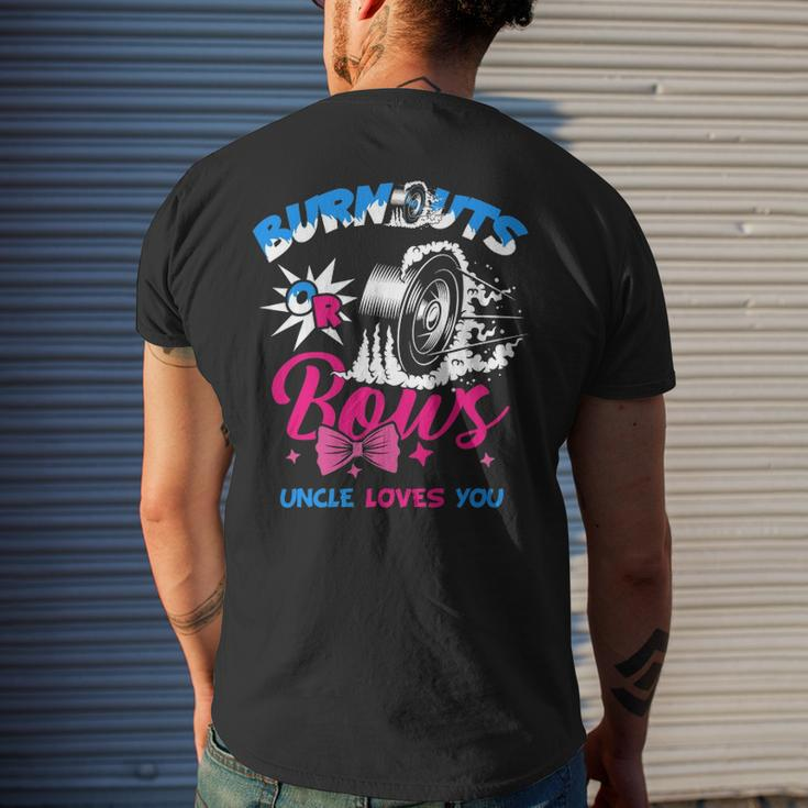 Burnouts Or Bows Gender Reveal Baby Party Announce Uncle Men's Back Print T-shirt Gifts for Him