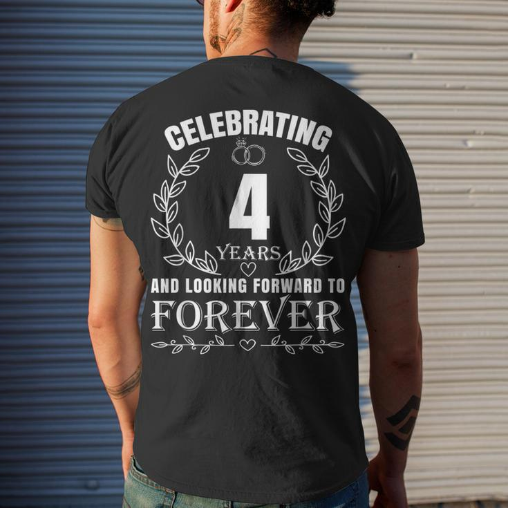 Cute 4Th Wedding Anniversary For Couples Married 4 Year Men's T-shirt Back Print Gifts for Him