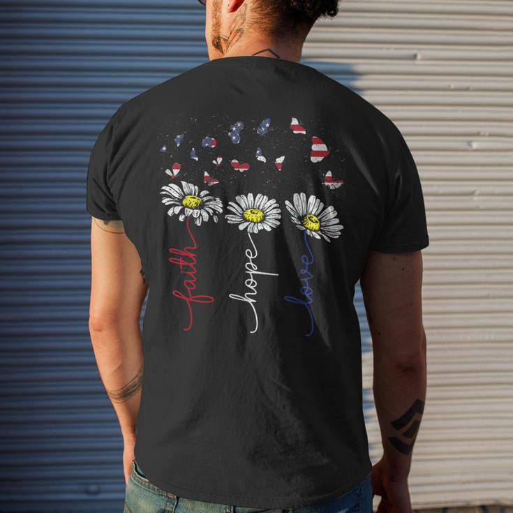 Faith Hope Love Daisy Flowers 4Th Of July Independence Day Men's T-shirt Back Print Gifts for Him