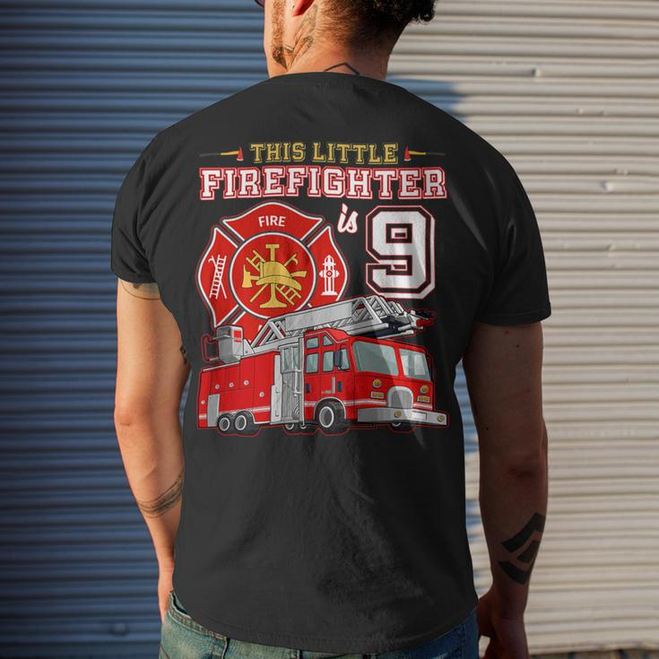 Firefighter This Little Firefighter Is 9 Years Old 9Th Birthday Kid Boy Men's T-shirt Back Print Gifts for Him