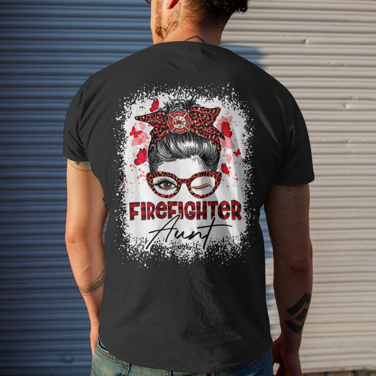 Firefighter The Red Proud Firefighter Fireman Aunt Messy Bun Hair Men's T-shirt Back Print Gifts for Him