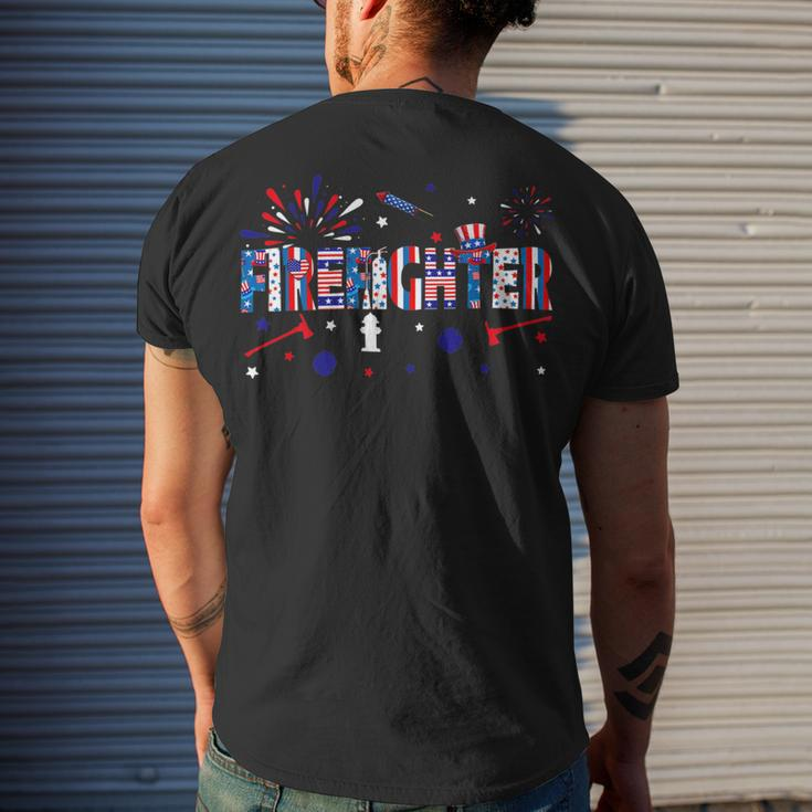 Firefighter Retro American Flag Firefighter Jobs 4Th Of July Fathers Day V2 Men's T-shirt Back Print Gifts for Him