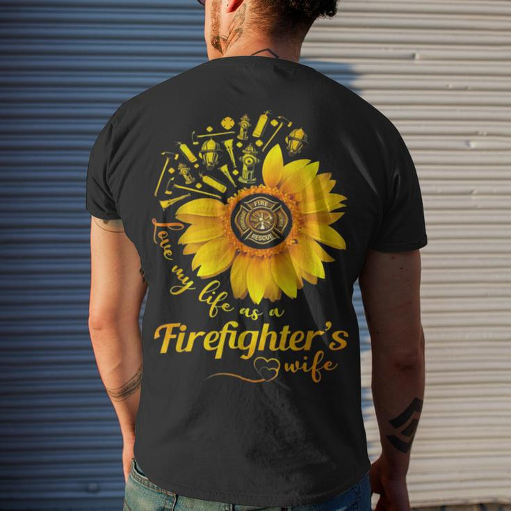 Firefighter Sunflower Love My Life As A Firefighters Wife Men's T-shirt Back Print Gifts for Him