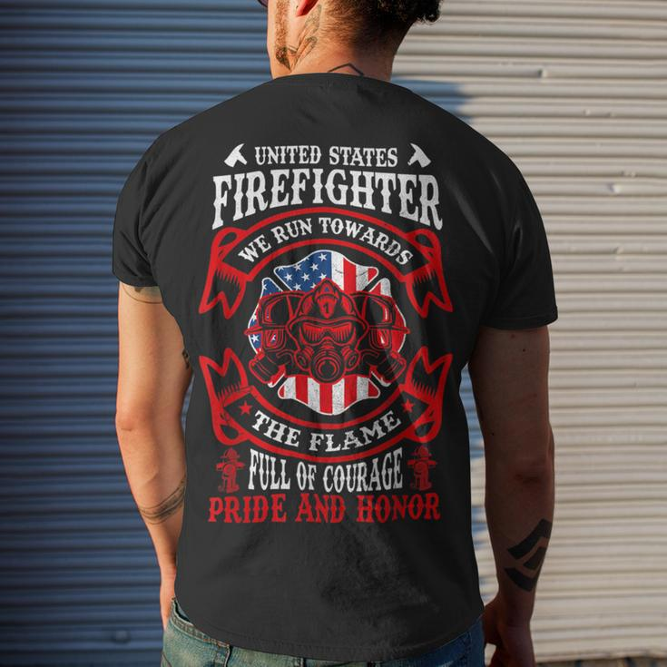 Firefighter United States Firefighter We Run Towards The Flames Firemen _ V4 Men's T-shirt Back Print Gifts for Him
