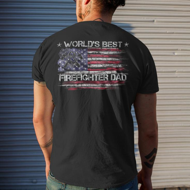 Firefighter Vintage Usa American Flag Worlds Best Firefighter Dad Men's T-shirt Back Print Gifts for Him
