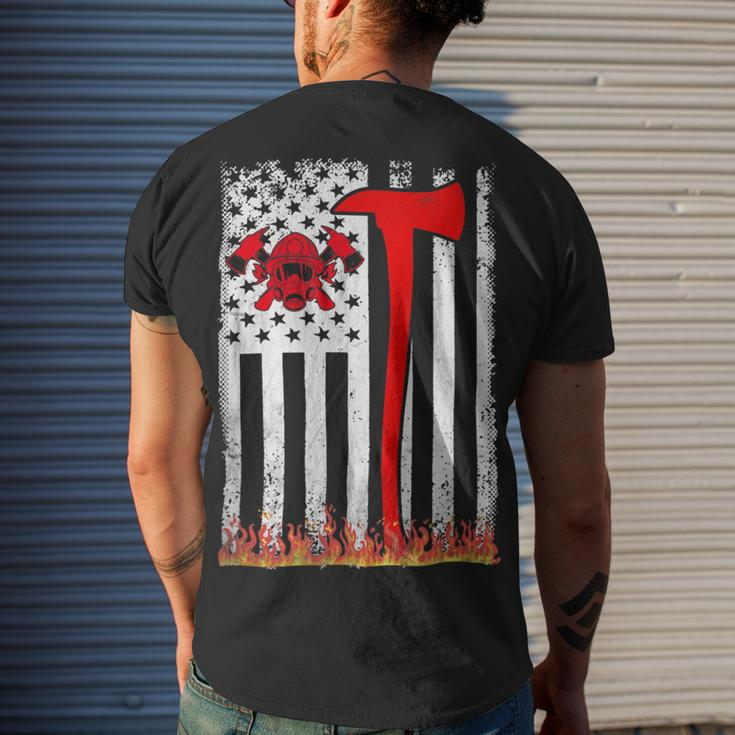 Firefighter Wildland Firefighter Axe American Flag Thin Red Line Fire Men's T-shirt Back Print Gifts for Him