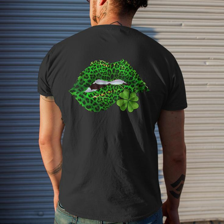 Green Lips Sexy Irish Leopard Shamrock St Patricks Day Men's T-shirt Back Print Gifts for Him