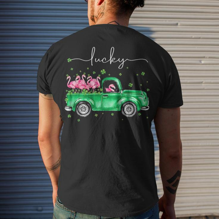 Lucky Flamingo Riding Green Truck Shamrock St Patricks Day Men's T-shirt Back Print Gifts for Him