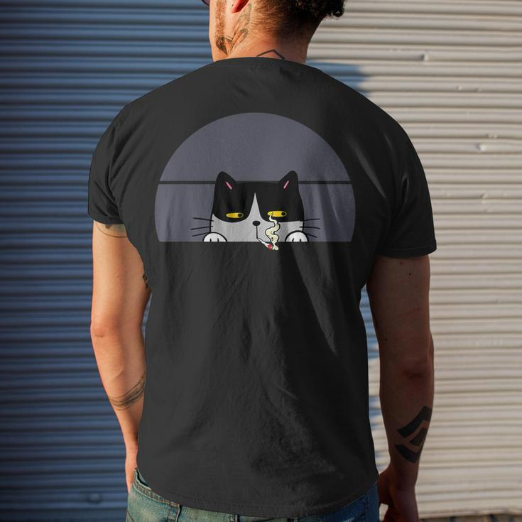 Stoned Black Cat Smoking And Peeking Sideways With Cannabis Men's T-shirt Back Print Gifts for Him