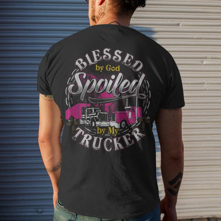 Trucker Trucker Blessed By God Spoiled By My Trucker Men's T-shirt Back Print Gifts for Him