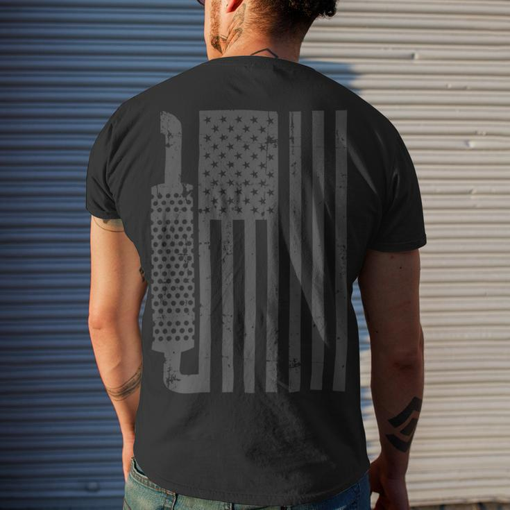 Trucker Truck Driver American Flag With Exhaust Patriotic Trucker Men's T-shirt Back Print Gifts for Him