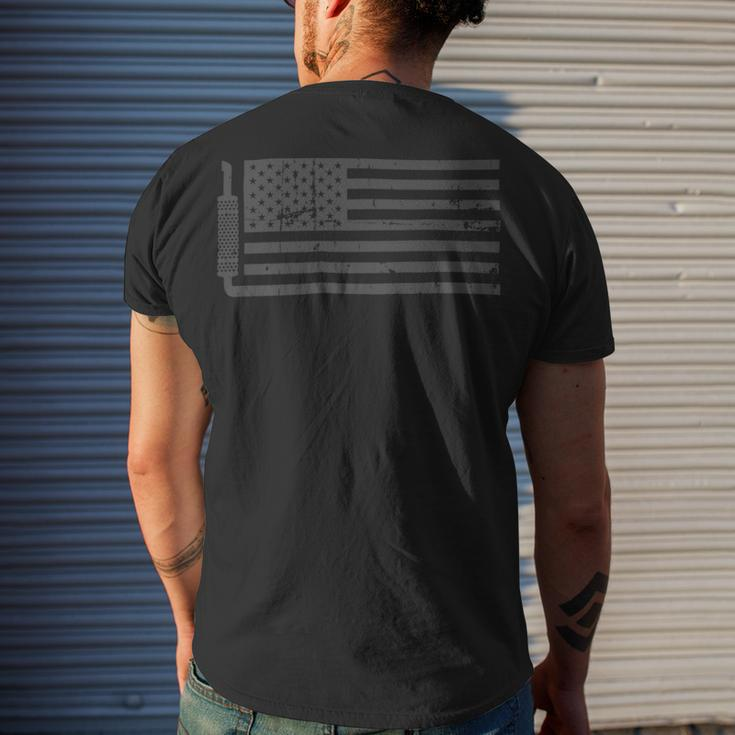 Trucker Truck Driver American Flag With Exhaust Patriotic Trucker_ Men's T-shirt Back Print Gifts for Him
