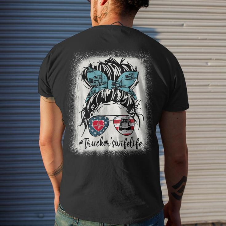 Trucker Trucker Wifes Life Bleached Shirt Messy Bun Hair Men's T-shirt Back Print Gifts for Him