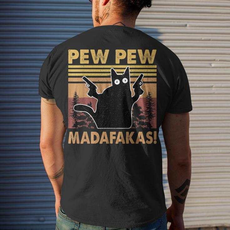 Vintage Black Cat Pew Pew Madafakas Crazy Cat Lovers V2 Men's T-shirt Back Print Gifts for Him