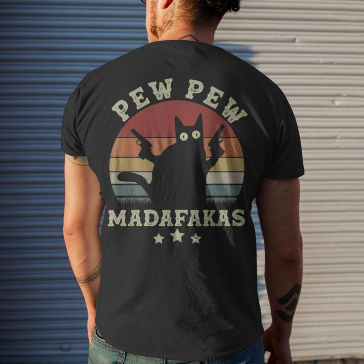 Vintage Pew Pew Madafakas Crazy Black Cat Halloween Men's T-shirt Back Print Gifts for Him