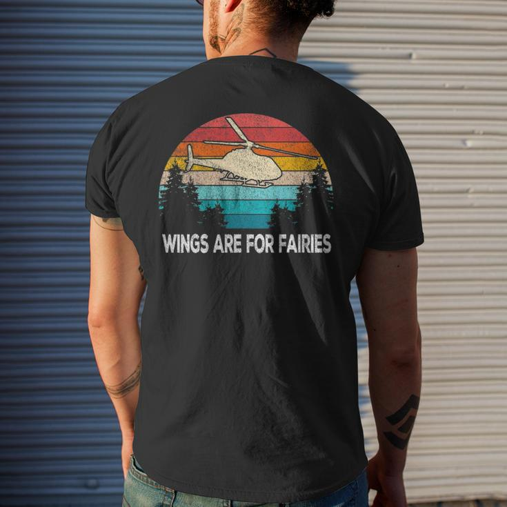 Wings Are For Fairies Helicopter Pilot Retro Vintage Men's Back Print T-shirt Gifts for Him