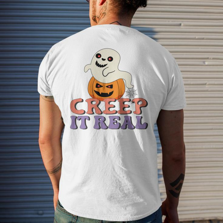 Halloween Boo With Pumpkin Creep It Real Men's T-shirt Back Print Gifts for Him