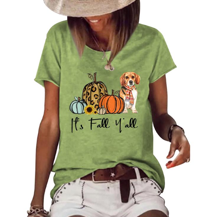 Its Fall Yall Yellow Beagle Dog Leopard Pumpkin Falling  Women's Short Sleeve Loose T-shirt