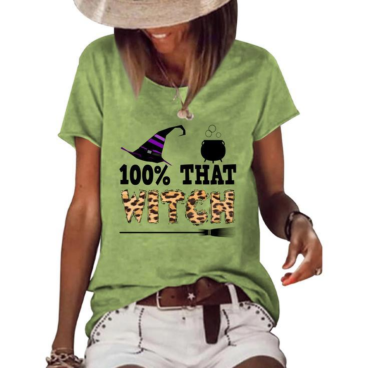 100% That Witch Halloween Witch Hat Leopard Women's Loose T-shirt