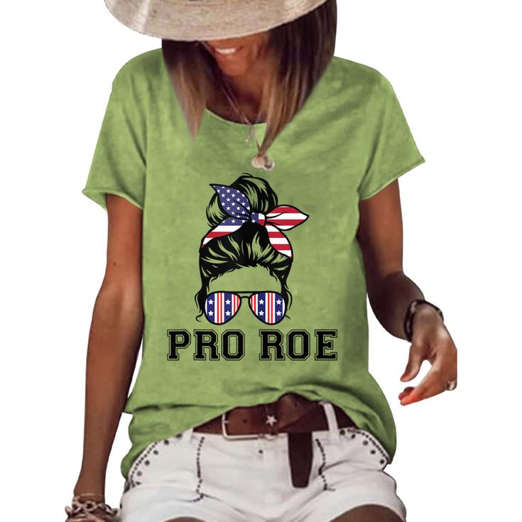 Pro 1973 Roe  Cute Messy Bun Mind Your Own Uterus  Women's Short Sleeve Loose T-shirt