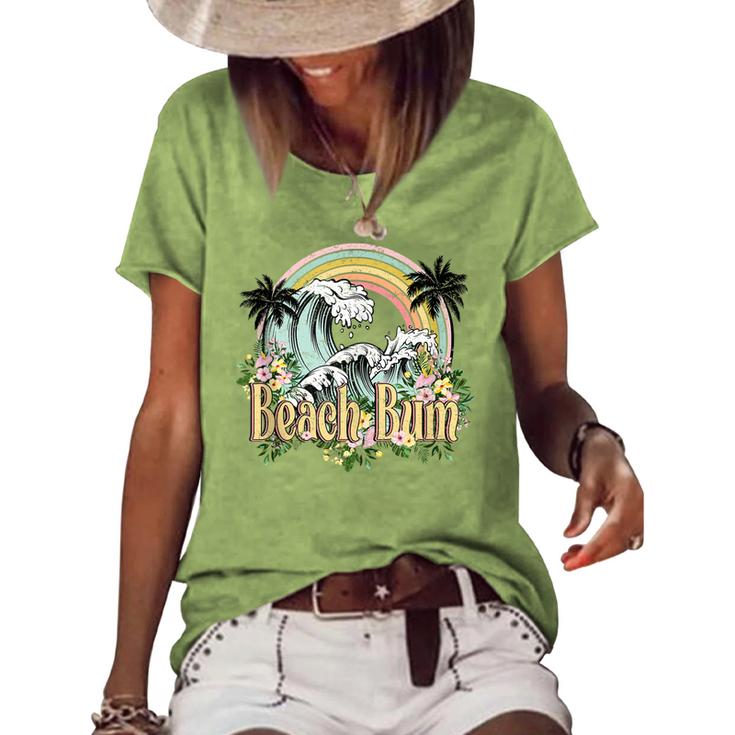 Vintage Retro Beach Bum Tropical Summer Vacation Gifts  Women's Short Sleeve Loose T-shirt