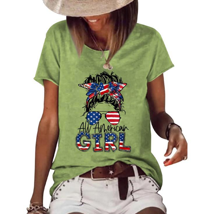 All American Girl 4Th Of July Girls Kids Sunglasses Family V2 Women's Loose T-shirt