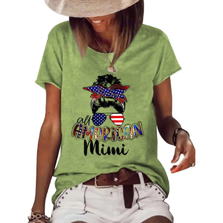 Womens All American Mimi Messy Bun 4Th Of July Independence Day Women's Loose T-shirt