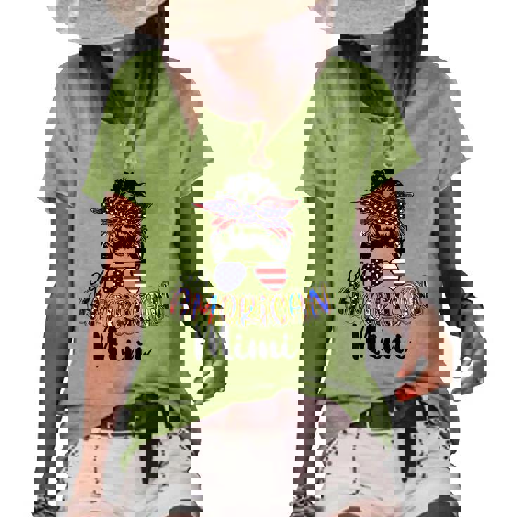 Womens All American Mimi Messy Bun 4Th Of July Independence Day Women's Loose T-shirt