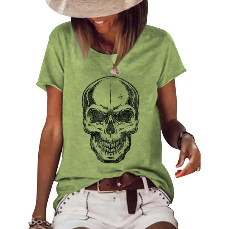 Angry Skeleton Scull Scary Horror Halloween Party Costume Women's Loose T-shirt
