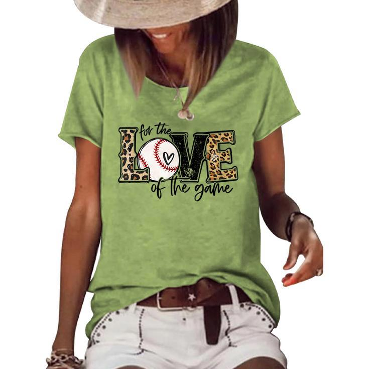 Baseball Mom Leopard  For The Love Of The Game Baseball  Women's Short Sleeve Loose T-shirt