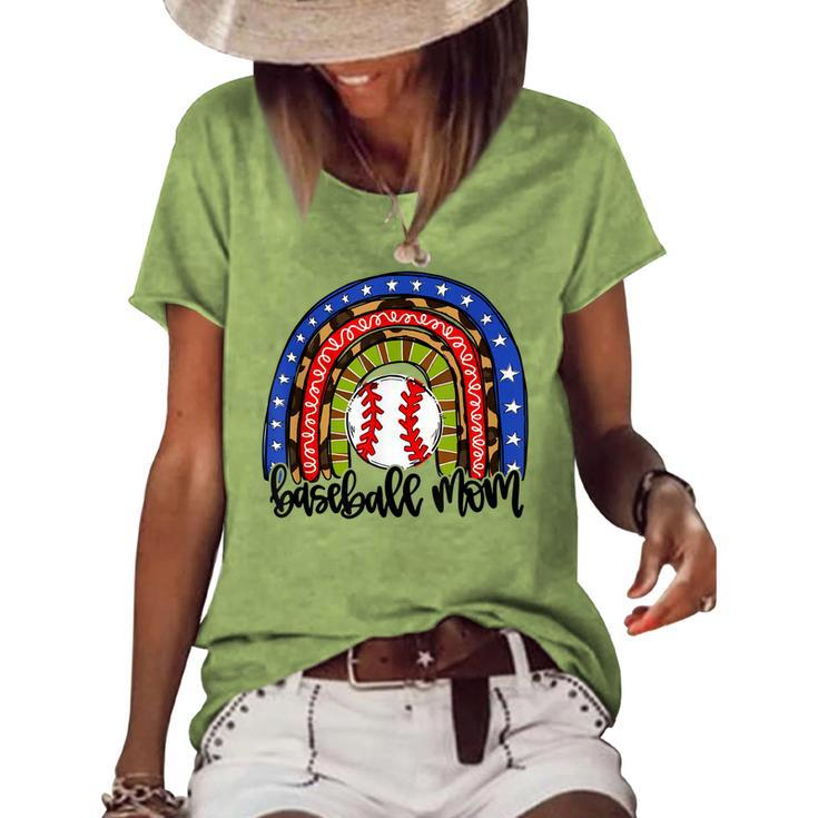 Baseball Mom Rainbow  Baseball Mama  Women's Short Sleeve Loose T-shirt