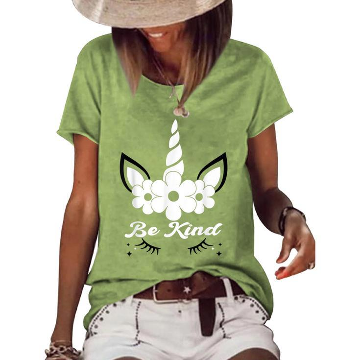 Be Kind Unicorn Face Anti Bullying Kids Girls Unity Day 2022  Women's Short Sleeve Loose T-shirt