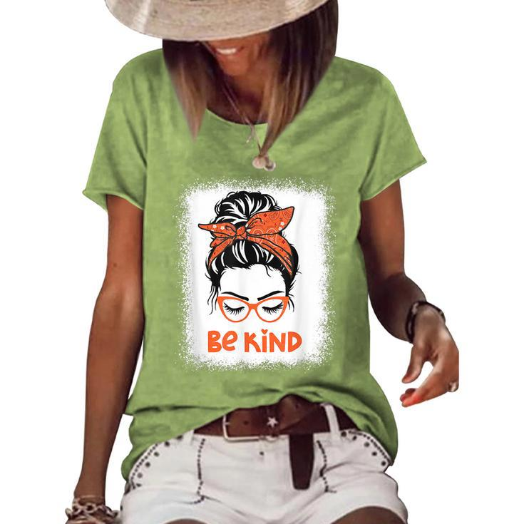 Be Kind We Wear Orange For Unity Day Messy Bun Womens  Women's Short Sleeve Loose T-shirt