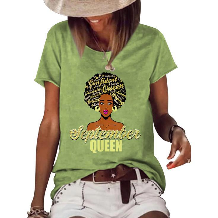 Black African American Melanin Afro Queen September Birthday Women's Loose T-shirt