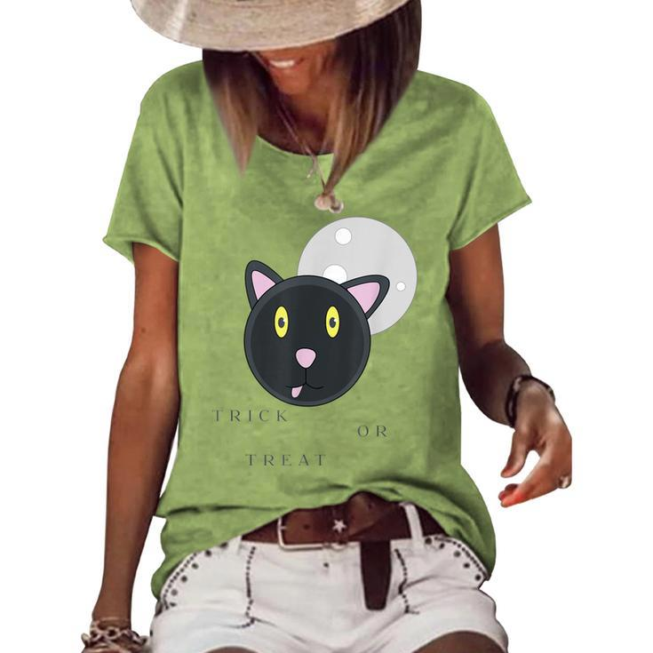 Graphic Black Cat Halloween T - Trick Or Treat Women's Loose T-shirt