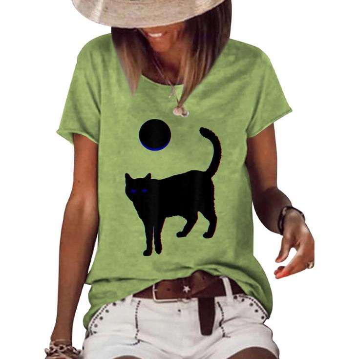 Black Cat Moon Halloween Women's Loose T-shirt