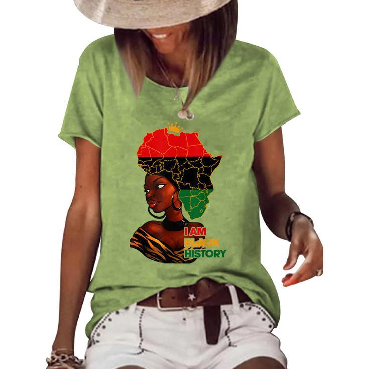 I Am Black History Melanin Pride Africa Map Hair Black Queen V2 Women's Loose T-shirt