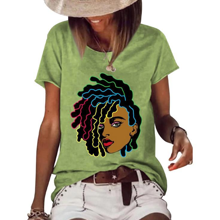 Black Woman African Afro Hair Cool Black History Month Women's Short Sleeve Loose T-shirt