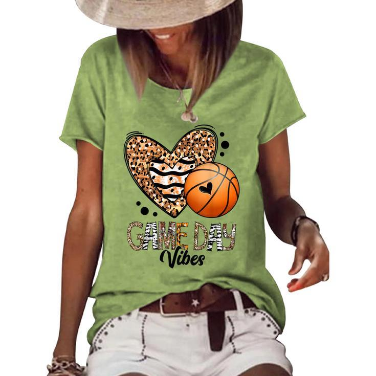 Bleached Basketball Game Day Vibes Basketball Mom Game Day  Women's Short Sleeve Loose T-shirt