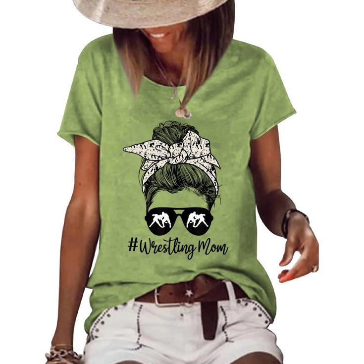 Bleached Life Wrestling Mom Leopard Messy Bun Glasses V2 Women's Loose T-shirt