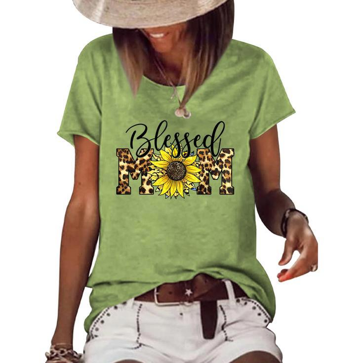 Blessed Mom Leopard  Blessed Mom Sunflower  V2 Women's Short Sleeve Loose T-shirt